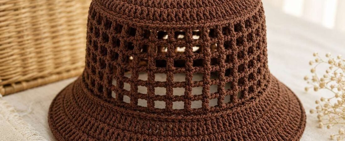 Mesh Bucket Hat Crochet Pattern (Free) — Brown Openwork Summer Hat